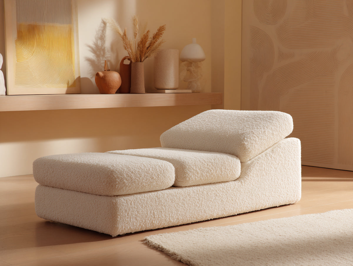 Sofa 195×92×68 cm - Cremeweiß - Bouclébezug mit weich gerundeter Relaxform