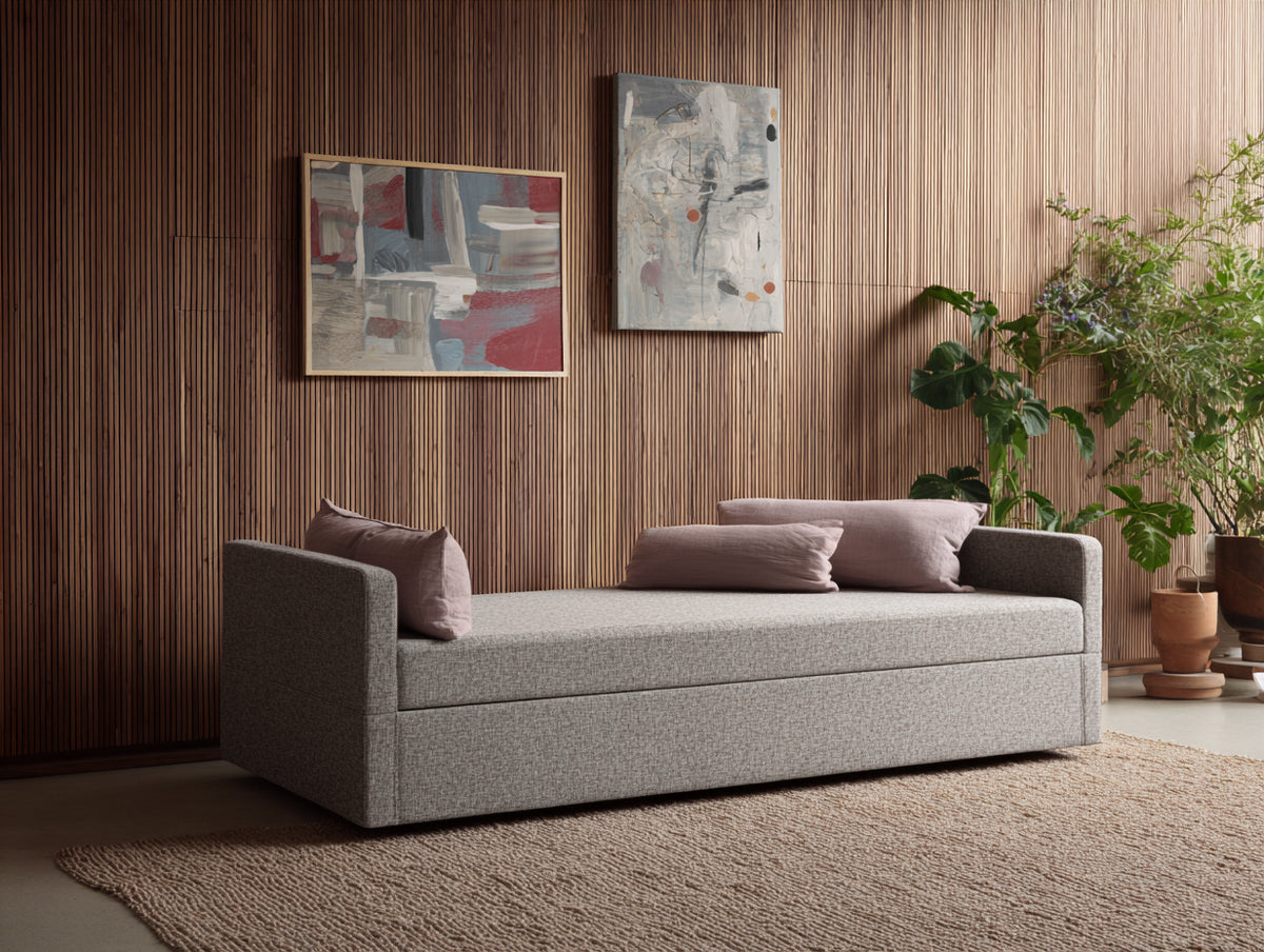Sofa 215×96×78 cm - Hellgrau - Strukturstoff mit hohen Seitenlehnen für Wohnzimmer