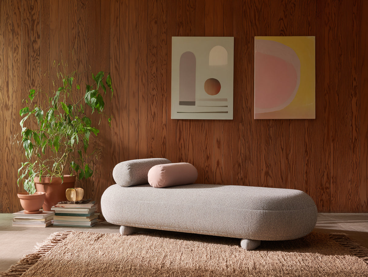 Sofa 190×88×68 cm - Greige - Boucléstoff mit abgerundeter Liegefläche für Wohnzimmer