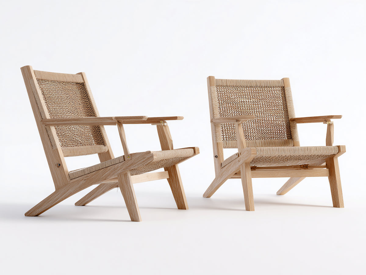 Lounge-Sessel 72×78×84 cm - Naturholz Beige - 2er-Set mit geneigter Geflechtlehne für Terrasse