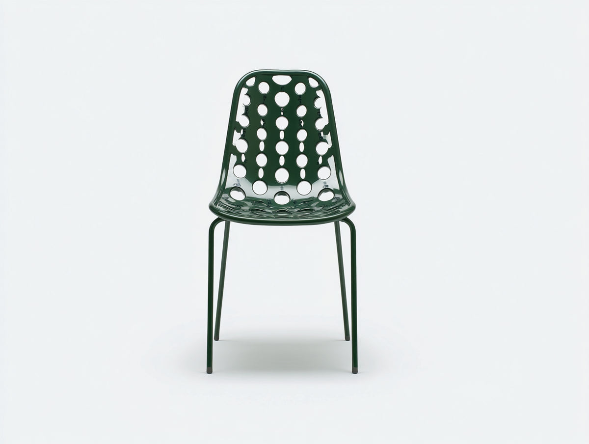 Lounge-Sessel aus Kunststoff und Stahl 52×57×82 cm – Dunkelgrün – perforierte Sitzschale für Terrasse