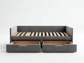 Sofa aus Samt und Holz 210×100×80 cm – Anthrazit/Naturholz – Federholzleisten mit 2 Schubladen für Wohnzimmer