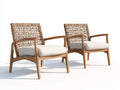 Lounge-Sessel 2er-Set aus braunem Holz und Geflecht 70×76×85 cm - Cremefarbene Sitzfläche für Terrasse
