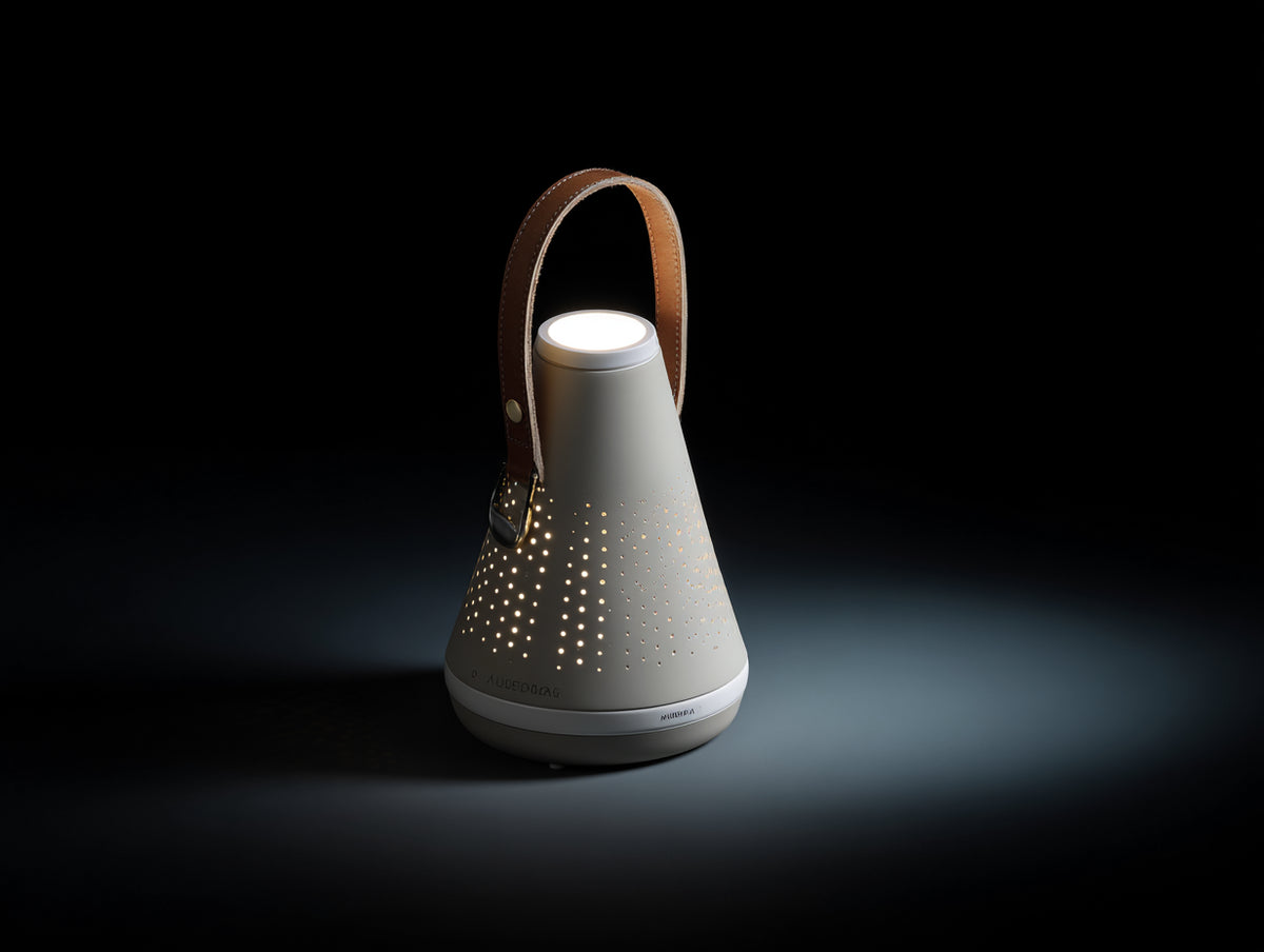 Schreibtischlampe 16×16×28 cm - Cremebraun - tragbare Metallleuchte mit Ledergriff für Schlafzimmer