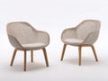 Lounge-Sessel 68×64×80 cm - Creme Naturholz - 2er-Set mit Flechtschale und Sitzauflage für Terrasse