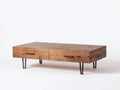 Couchtisch aus Holz und Metall 120×65×42 cm – Rustikales Braun und Schwarz – 2 Schubladen im Industriedesign