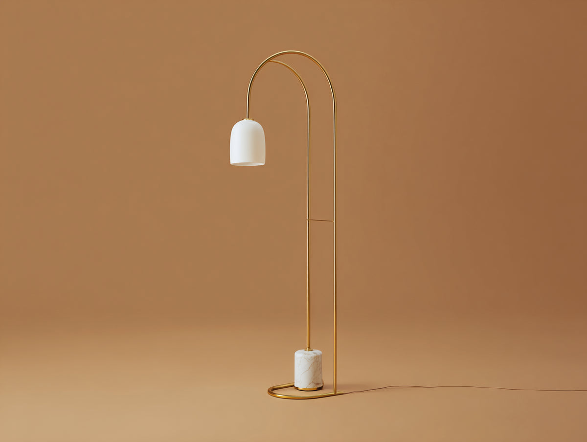 Schreibtischlampe 38×30×150 cm - Weiß Gold - schlanke Bogenleuchte mit Marmorsockel für Schlafzimmer
