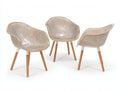 Lounge-Sessel 3er-Set aus beigem Kunststoff und braunem Holz 62×60×78 cm - Lochschale für Terrasse