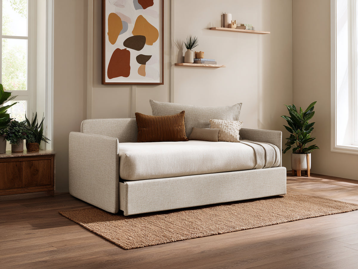 Sofa 205×95×78 cm - Cremebeige - gepolsterte Wohnliege mit geraden Armlehnen