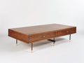 Couchtisch 140×70×42 cm - dunkelbraune Holzoptik Gold - mit 2 Schubladen für Wohnzimmer