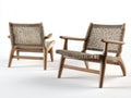 Lounge-Sessel im 2er-Set aus Holz und Seilgeflecht 68×78×76 cm – Naturbraun und Beige – geneigte Rückenform für Terrasse