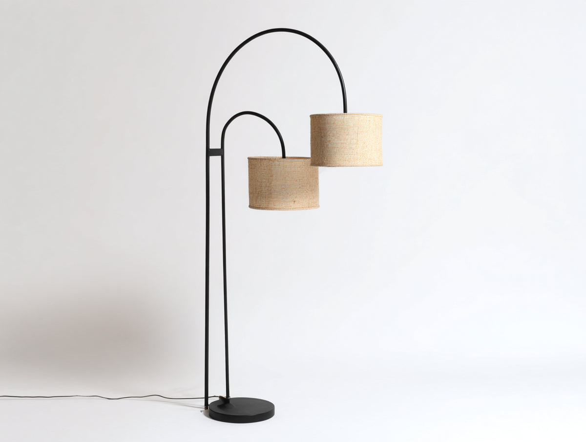 Schreibtischlampe im Stehformat aus Metall und Stoff 92×35×180 cm – Schwarz und Beige – Doppelbogen für Schlafzimmer