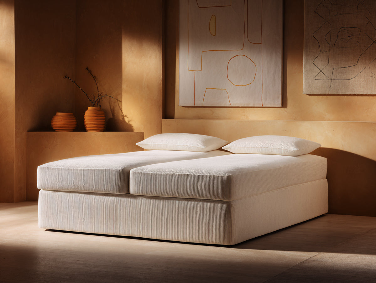 Sofa 185×160×52 cm - Elfenbein - Strukturstoff mit breiter Loungefläche